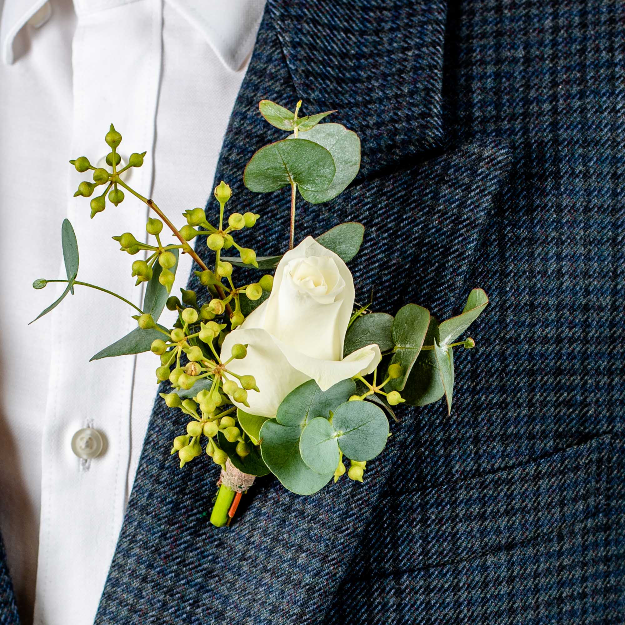 Joey White Rose Boutonniere
