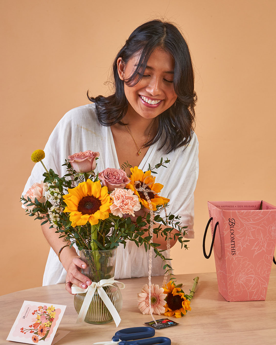 Iriana Yellow Sunflower & Rose Mini BloomBag & Vase (MD)