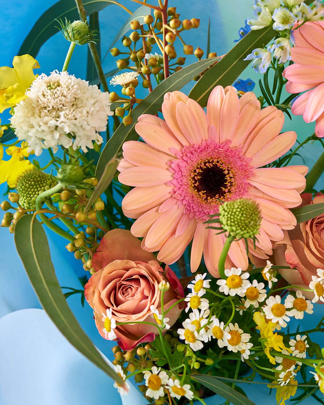 for the plot peach daisy bouquet