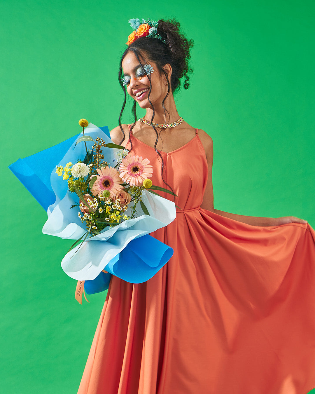 for the plot peach daisy bouquet