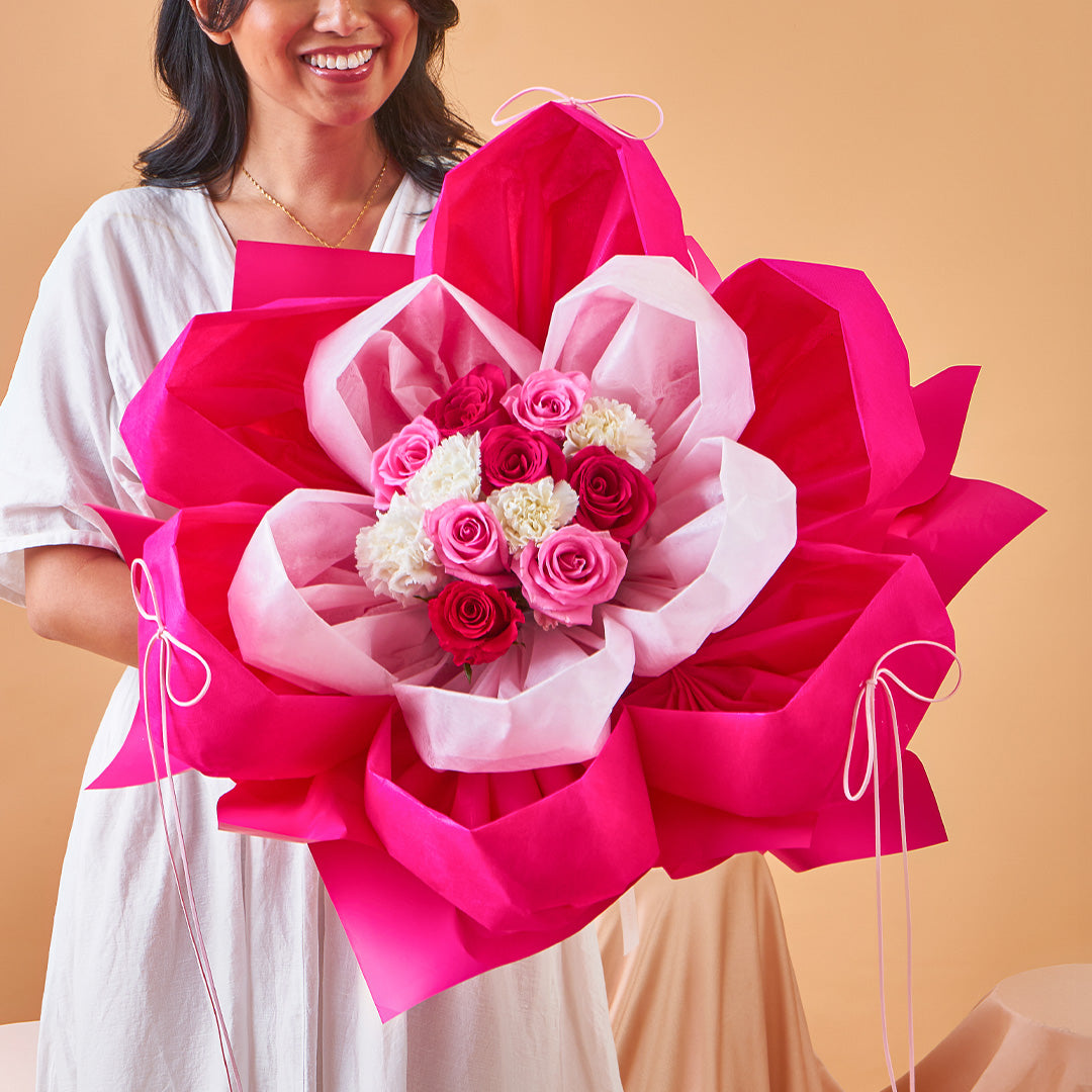 Imelda Cherry Pink Rose Mother's Day Petal Bouquet (MD) Free