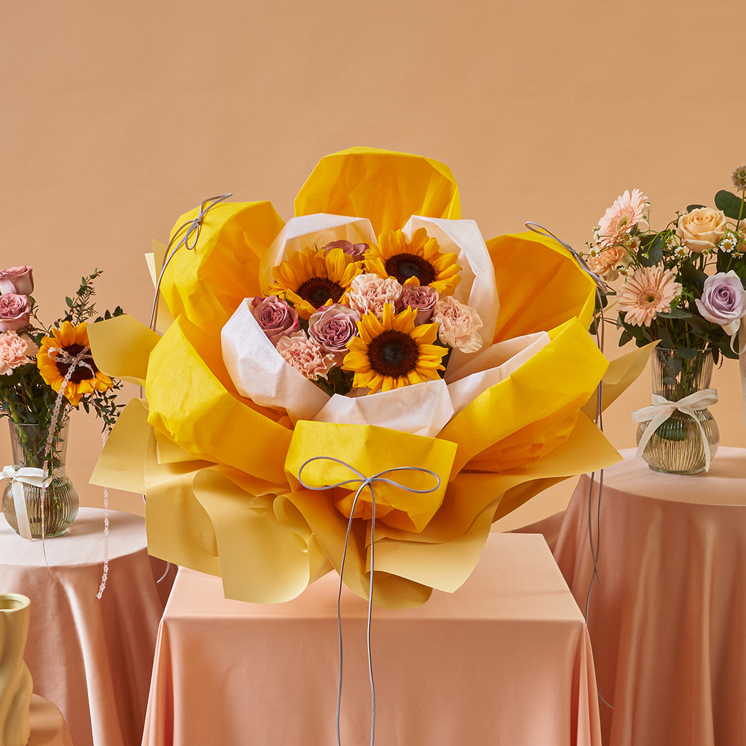 Iriana Yellow Sunflower & Rose Petal Bouquet