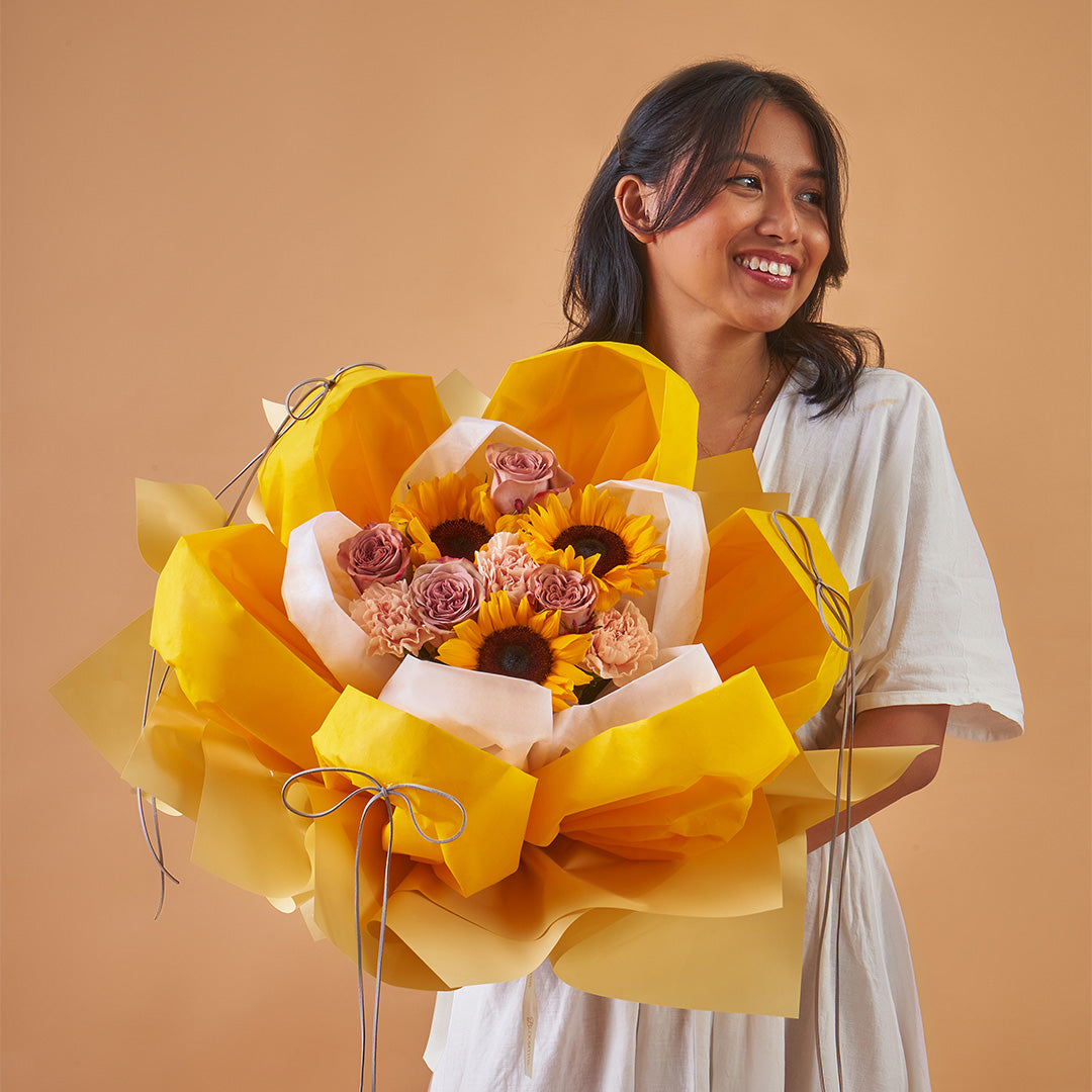 Iriana Yellow Sunflower & Rose Petal Bouquet