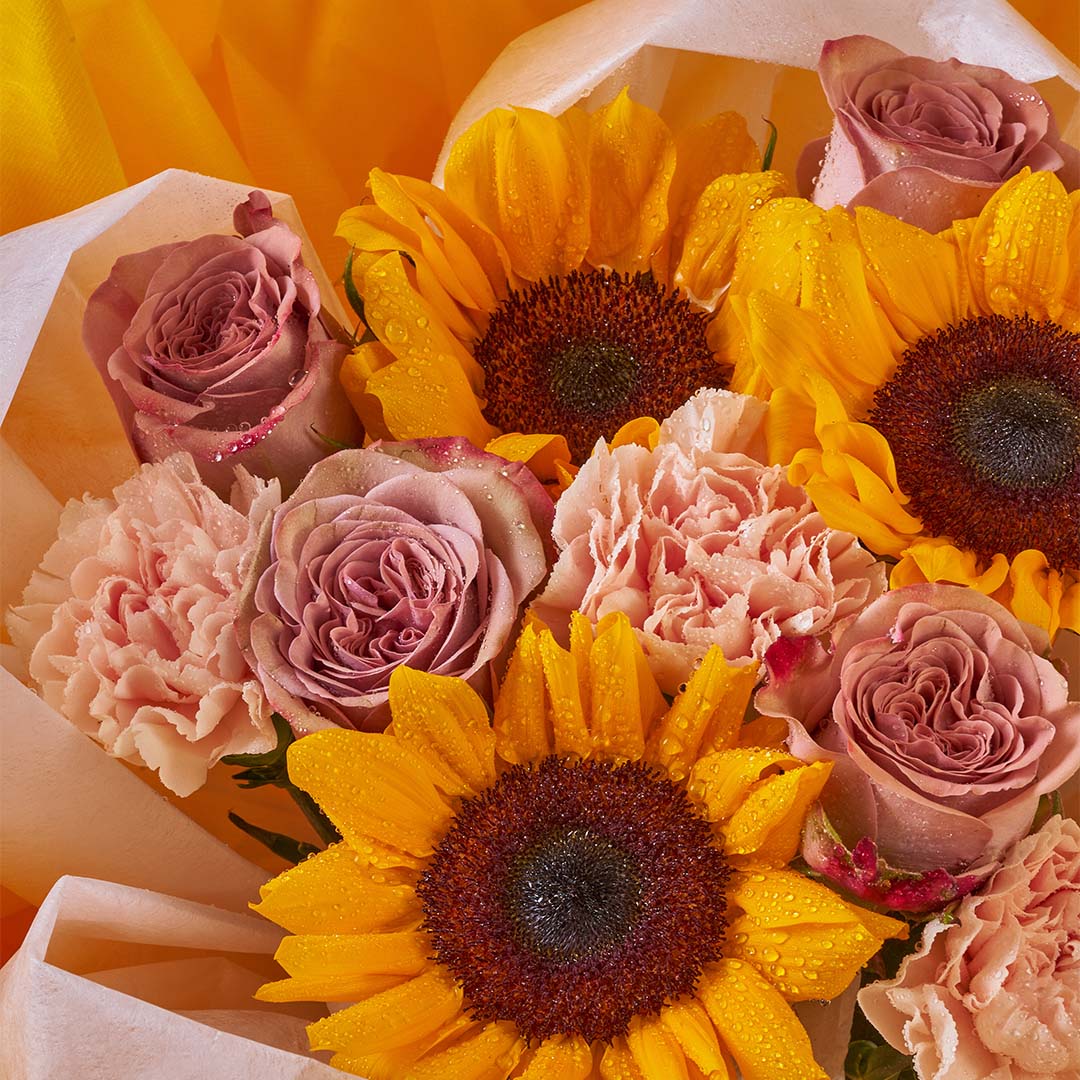 Iriana Yellow Sunflower & Rose Petal Bouquet (MD)