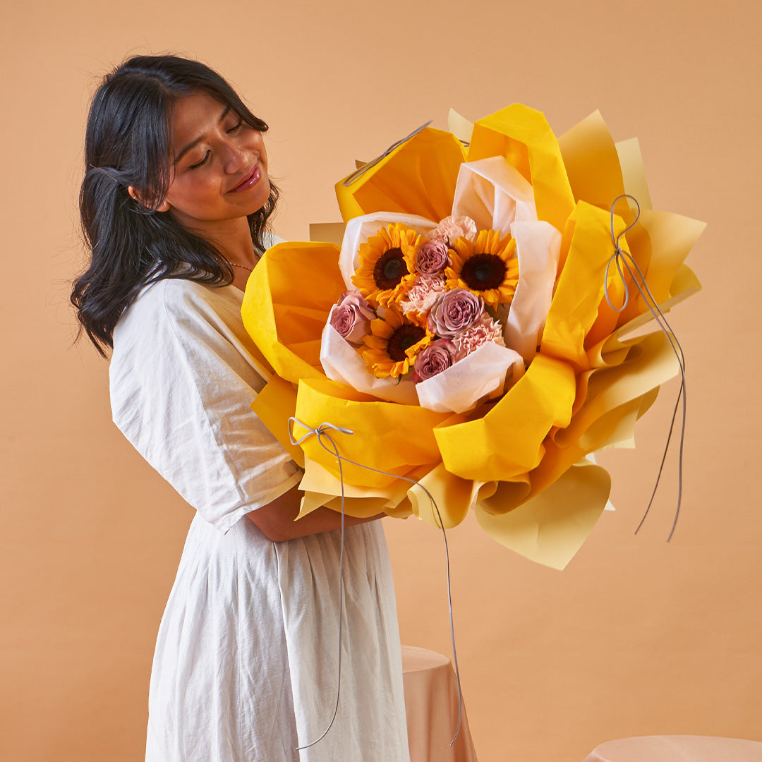 Iriana Yellow Sunflower & Rose Petal Bouquet