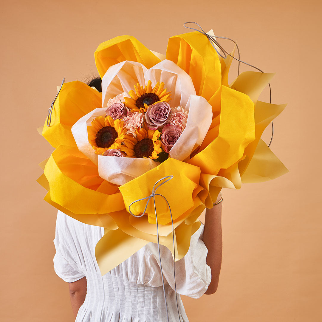 Iriana Yellow Sunflower & Rose Petal Bouquet
