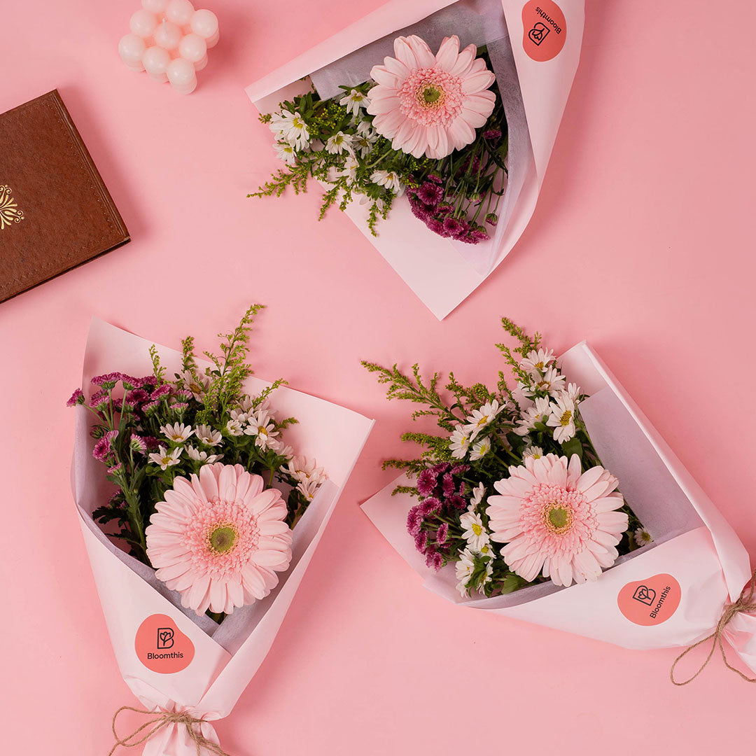 Meadow Pink Gerbera Bouquet Set (3 pcs)