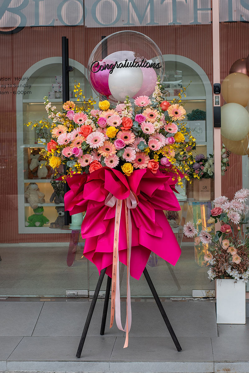 Spectacular Yellow Orchid Grand Opening Flower Stand