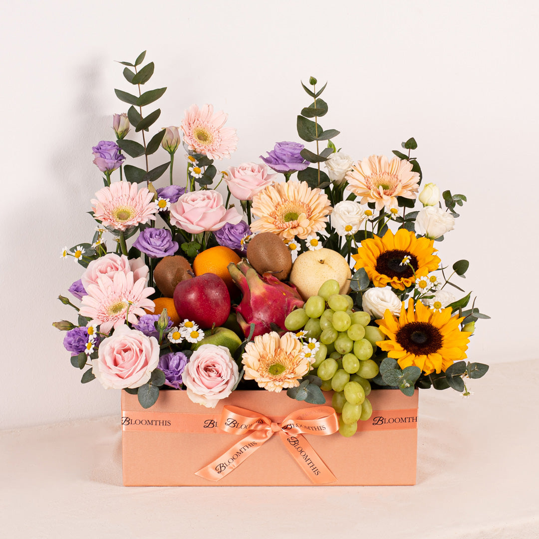 Flowers and store fruit baskets