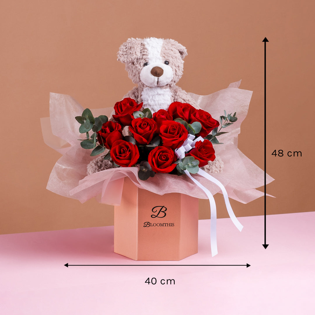 Alynn Red Rose Flower Box & Plushie Gift Set