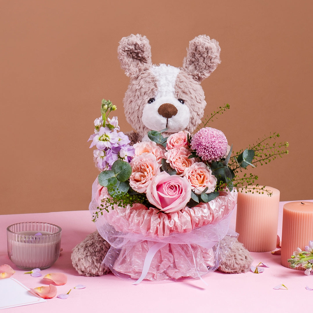 Avery Pink Rose Bouquet & Plushie Gift Set