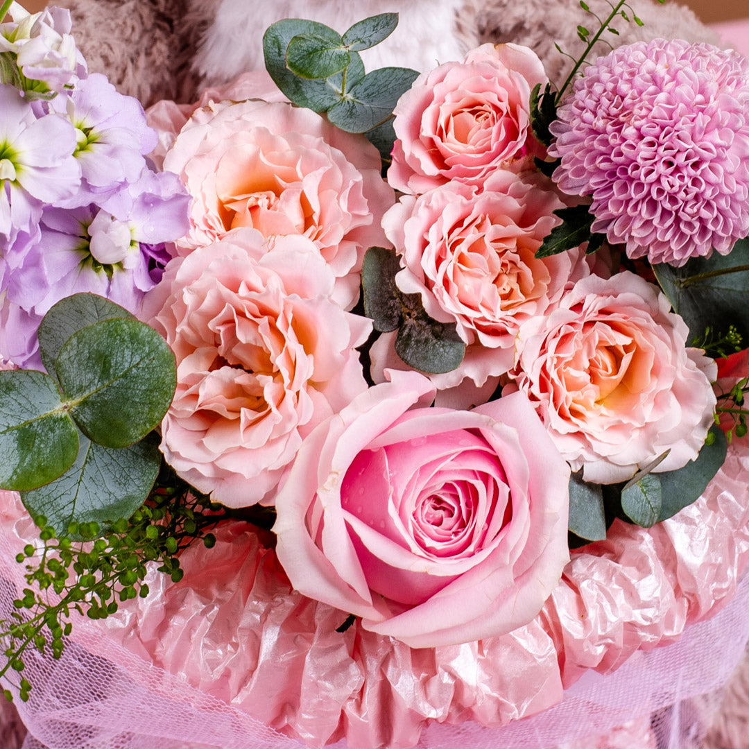 Avery Pink Rose Bouquet & Plushie Gift Set