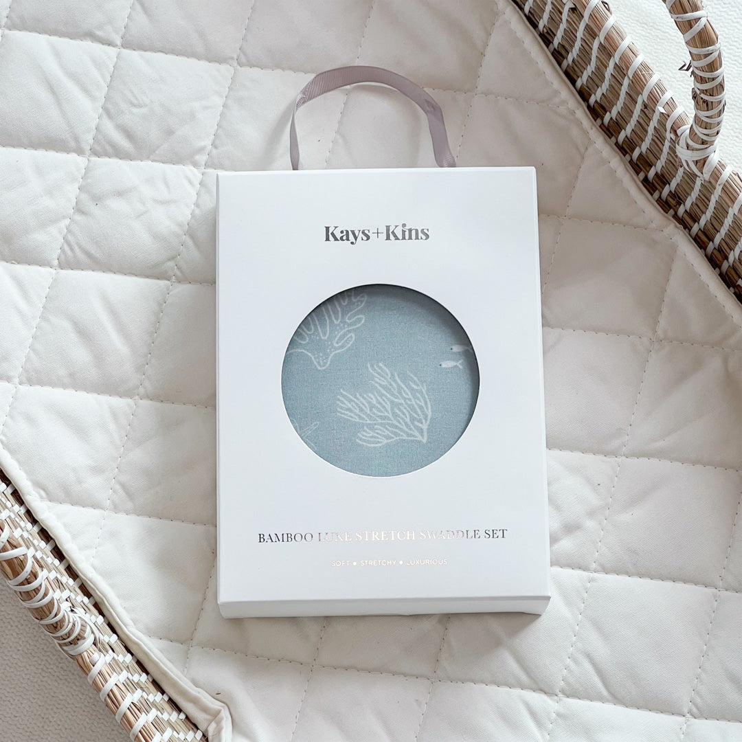 Kays+Kins Bamboo Luxe Stretch Swaddle Set (Ocean Serenity)