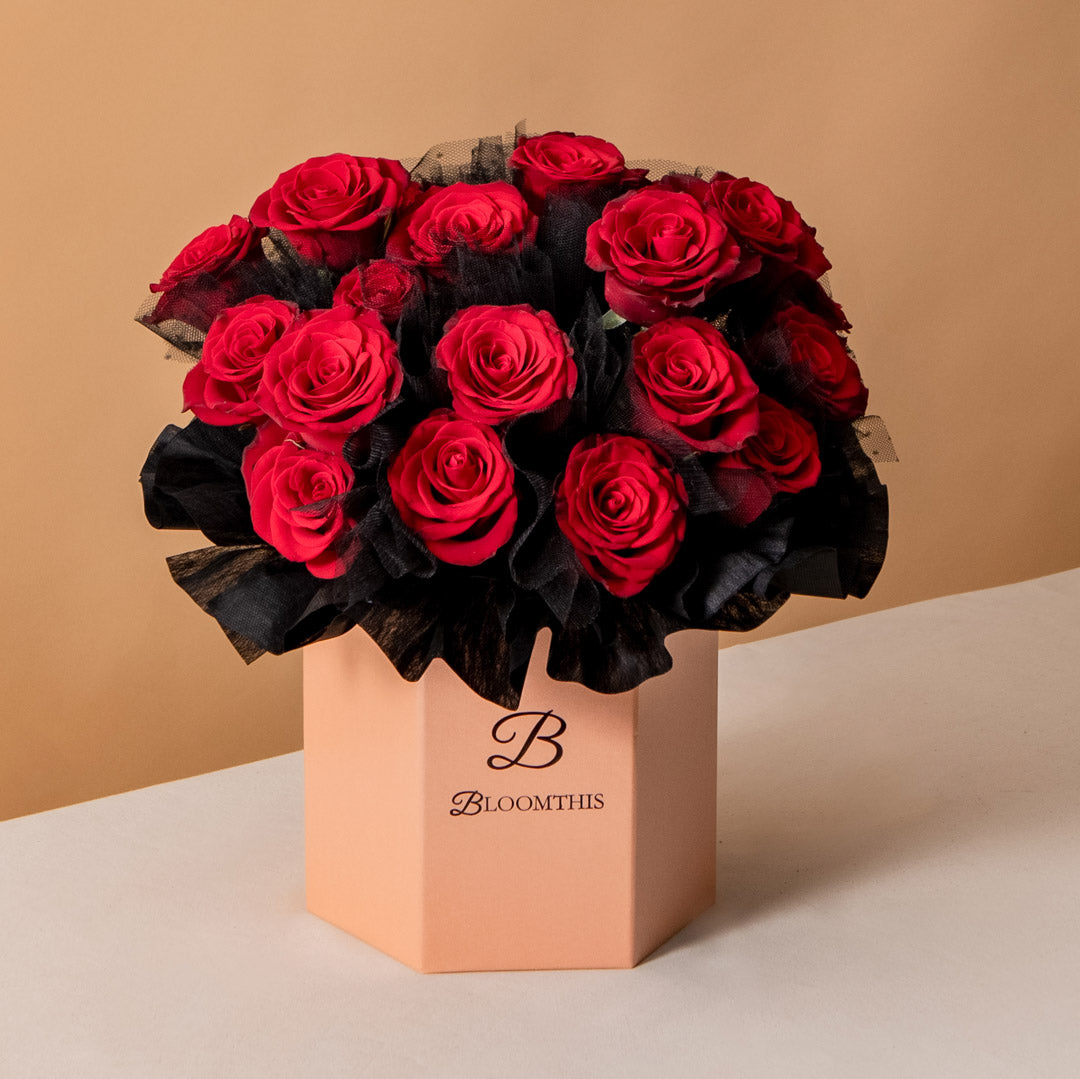 16 Red Roses In A Square Gift Box. by VIP Floral Designs