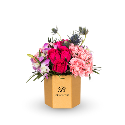 Fuschia Rose & Carnation Flower Box