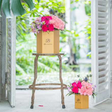 Fuschia Rose & Carnation Flower Box