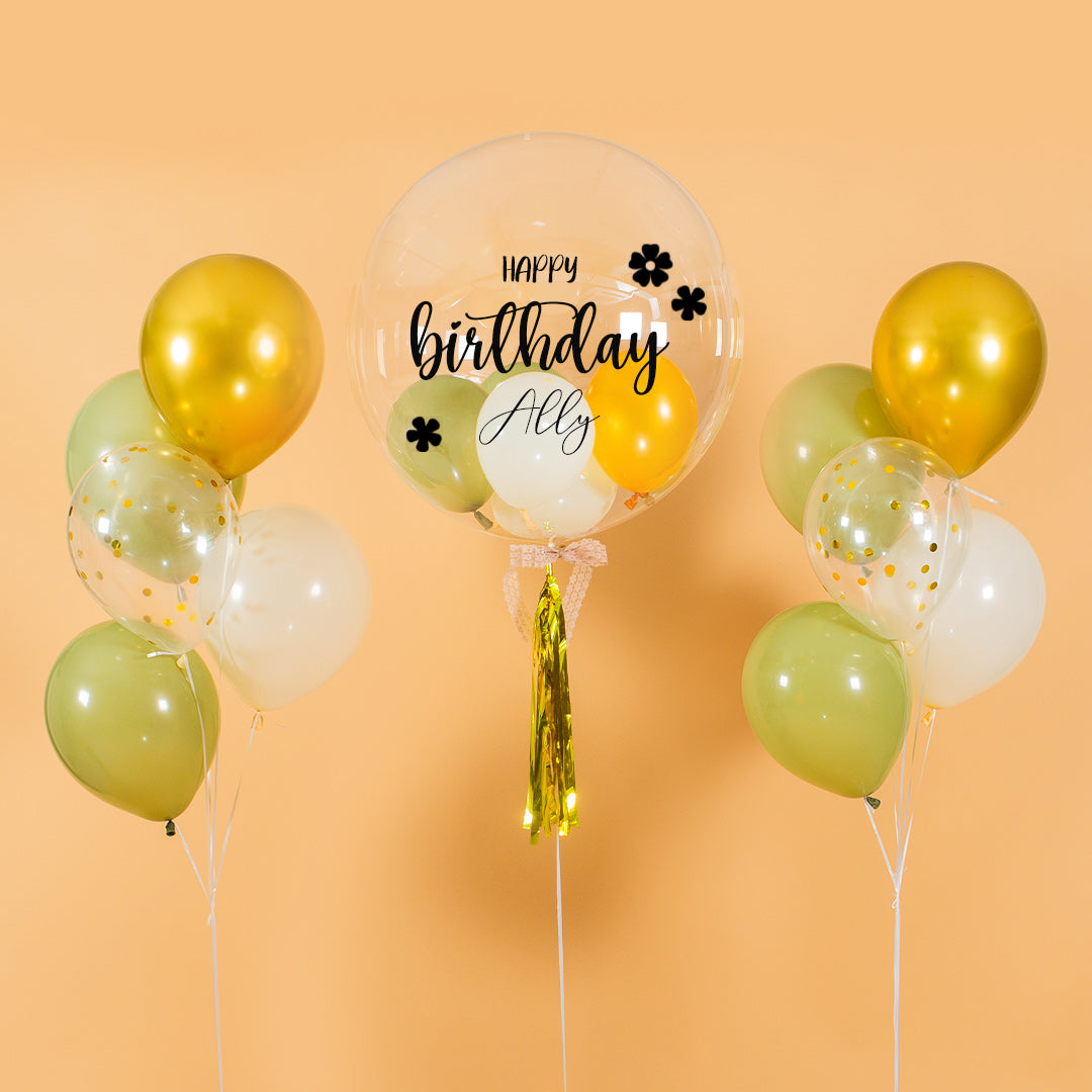 Olive Green Helium Bubble Birthday Balloon Set