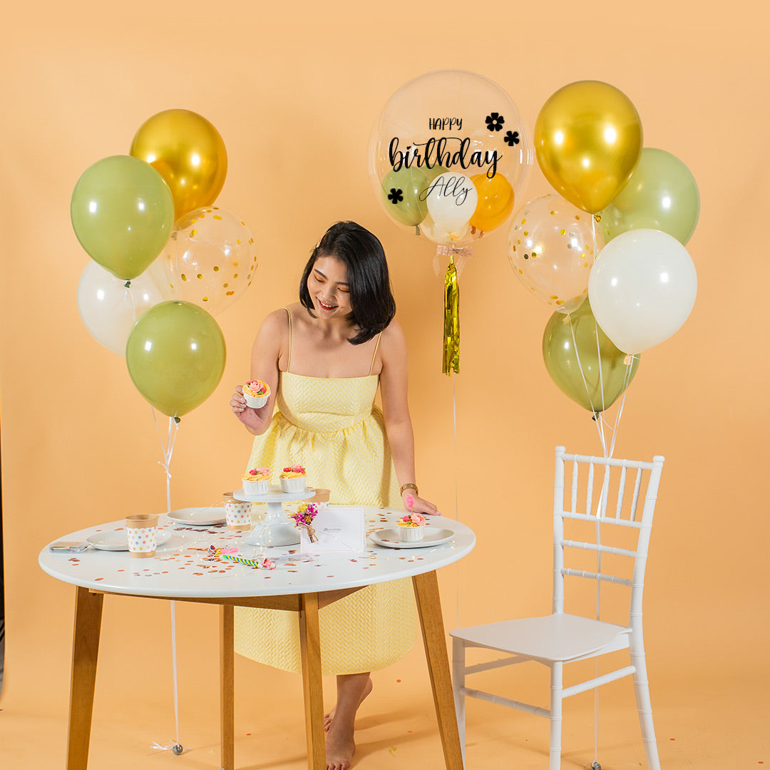 Olive Green Helium Bubble Birthday Balloon Set