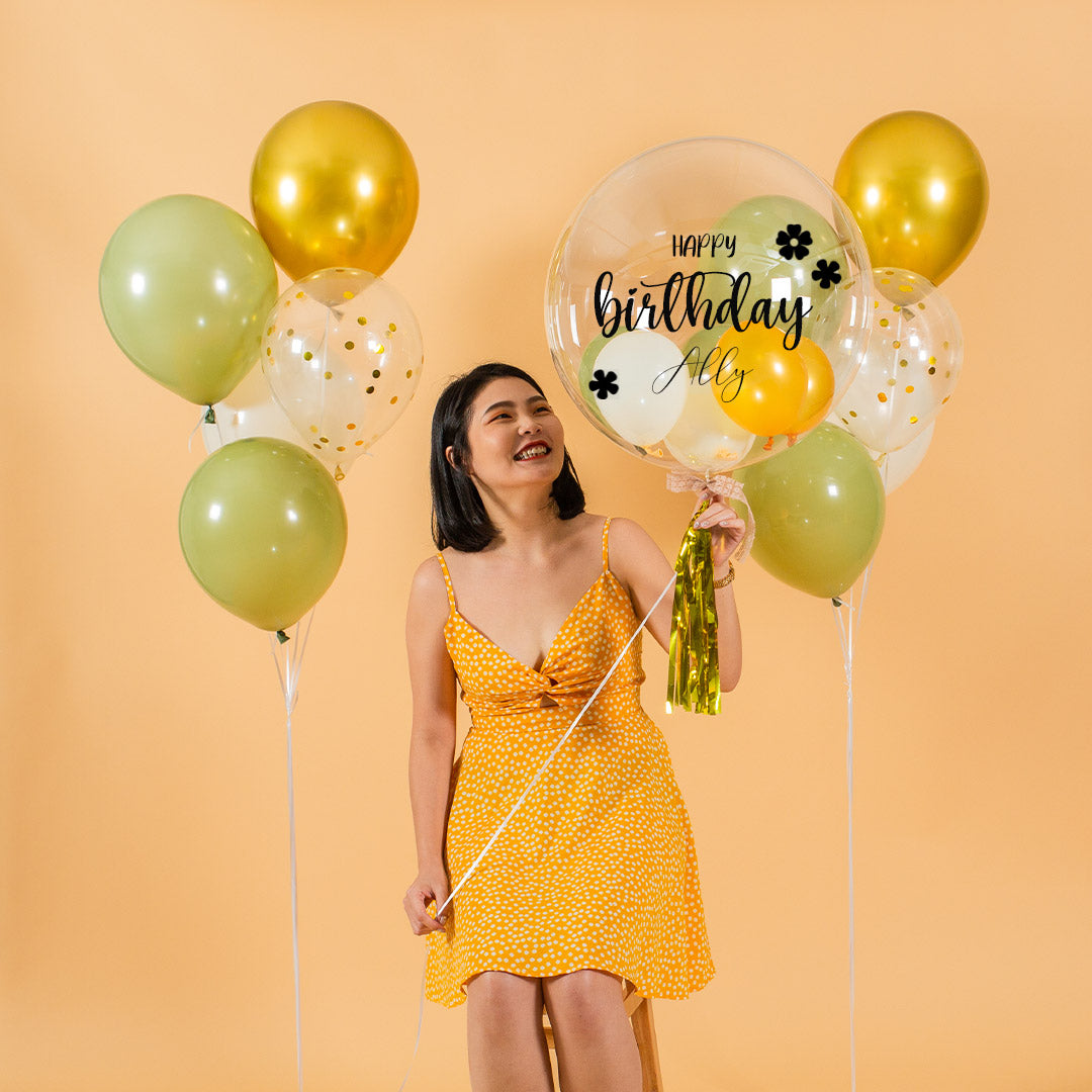 Olive Green Helium Bubble Birthday Balloon Set