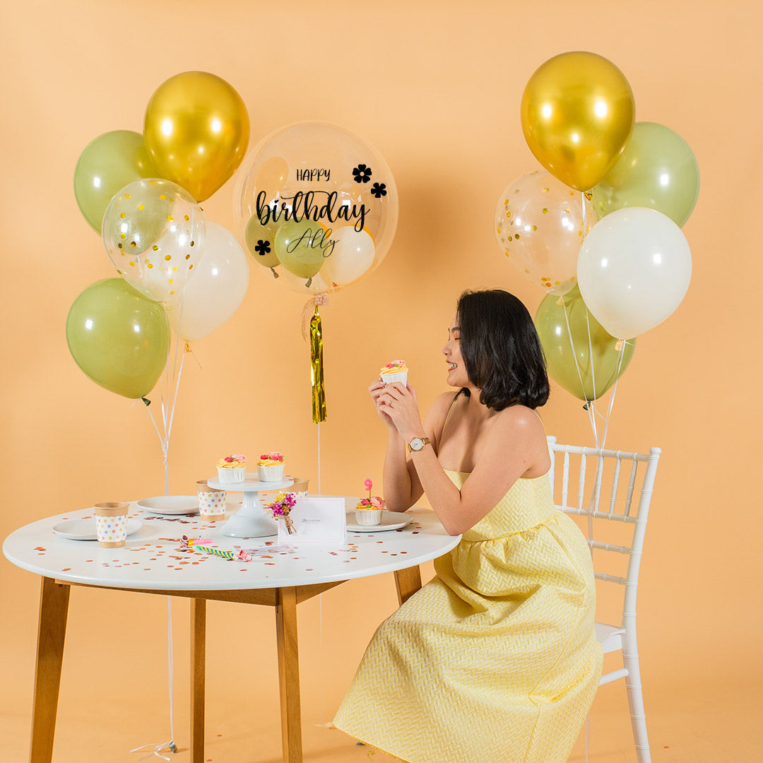 Olive Green Helium Bubble Birthday Balloon Set