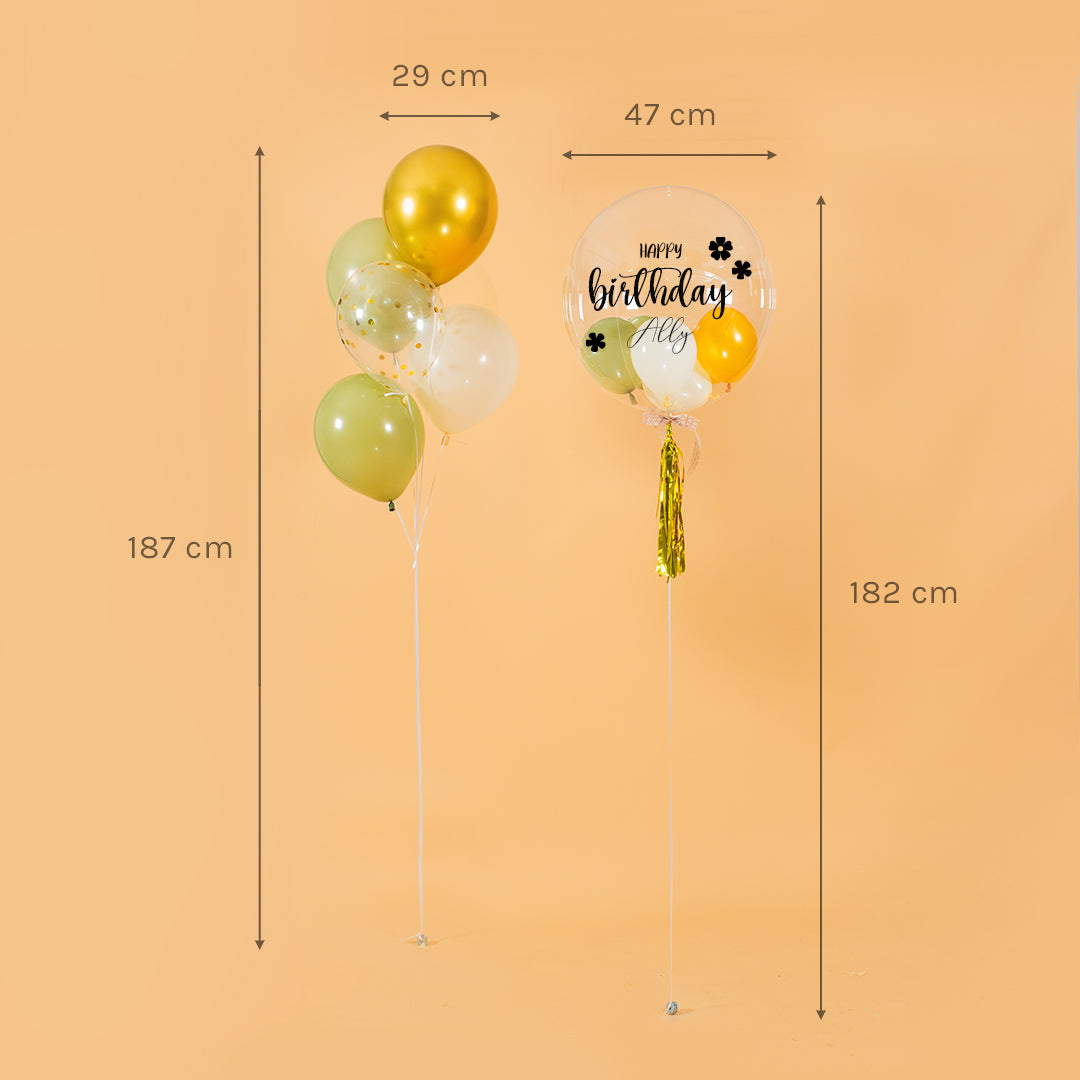 Olive Green Helium Bubble Birthday Balloon Set