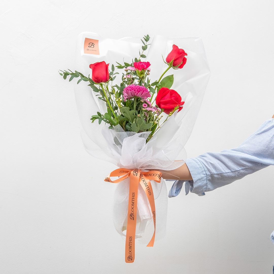 Audrey White Rose & Carnation Bouquet