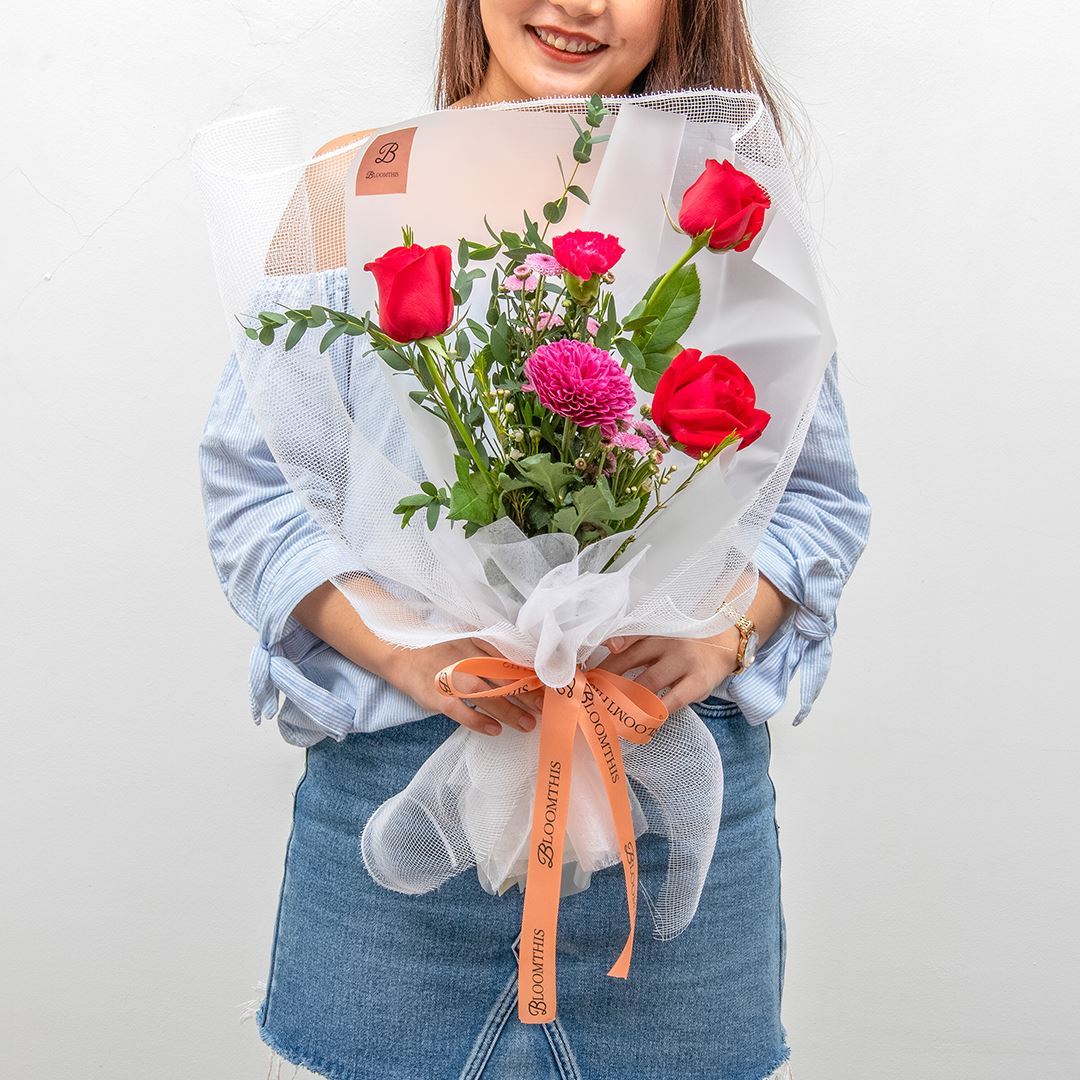 Audrey White Rose & Carnation Bouquet