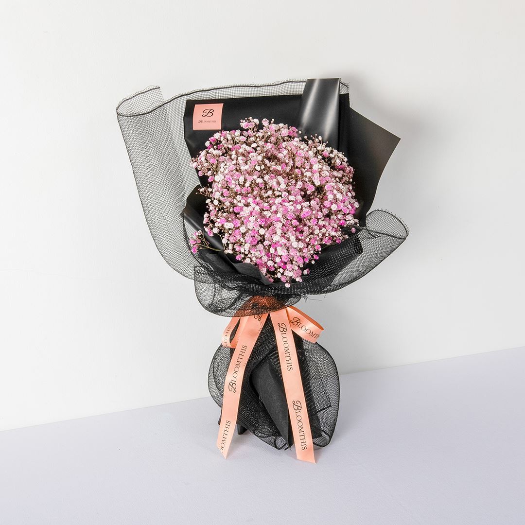 Cora Black Pink Baby's Breath Bouquet
