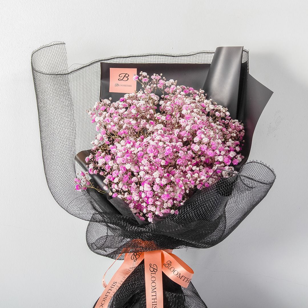 Cora Black Pink Baby's Breath Bouquet