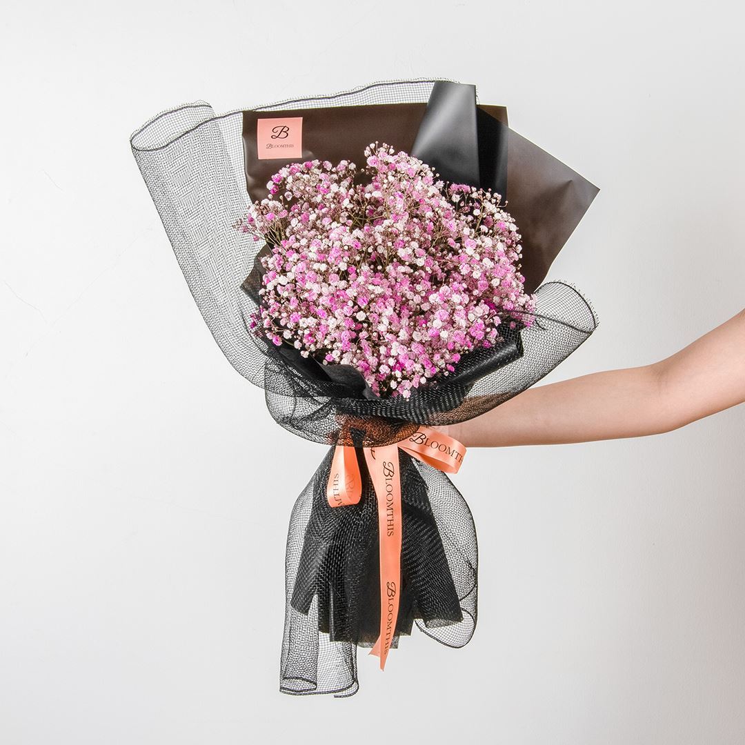 Cora Black Pink Baby's Breath Bouquet