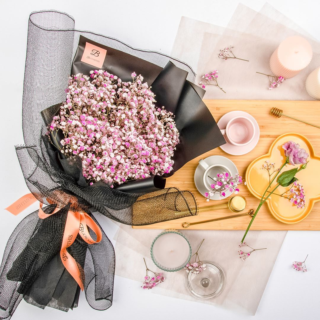 Cora Black Pink Baby's Breath Bouquet