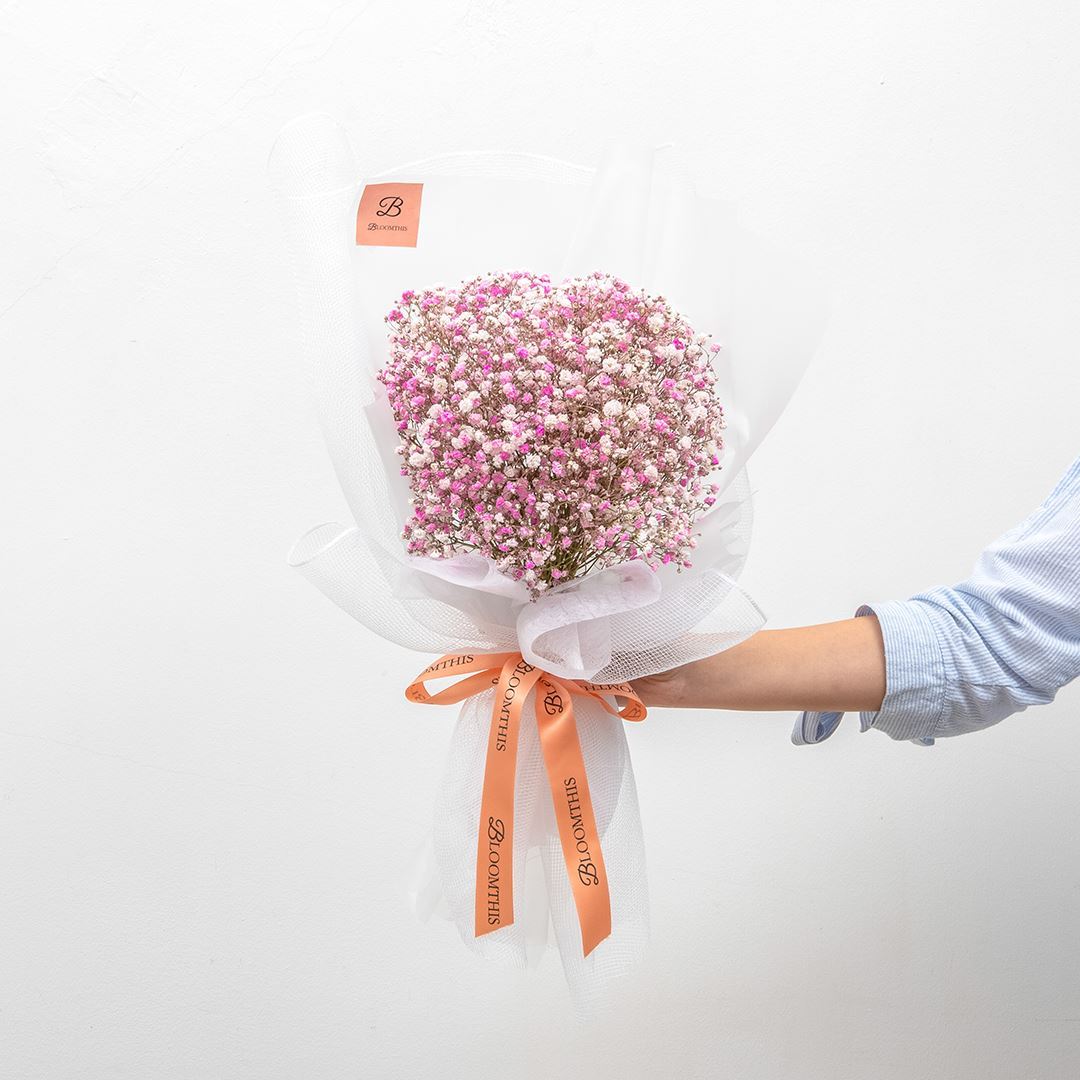 Cora White Pink Baby's Breath Bouquet