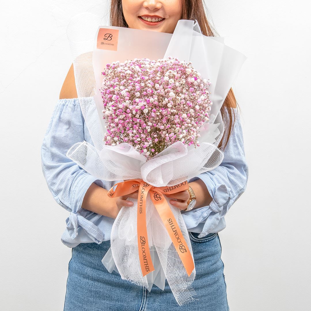 Cora White Pink Baby's Breath Bouquet