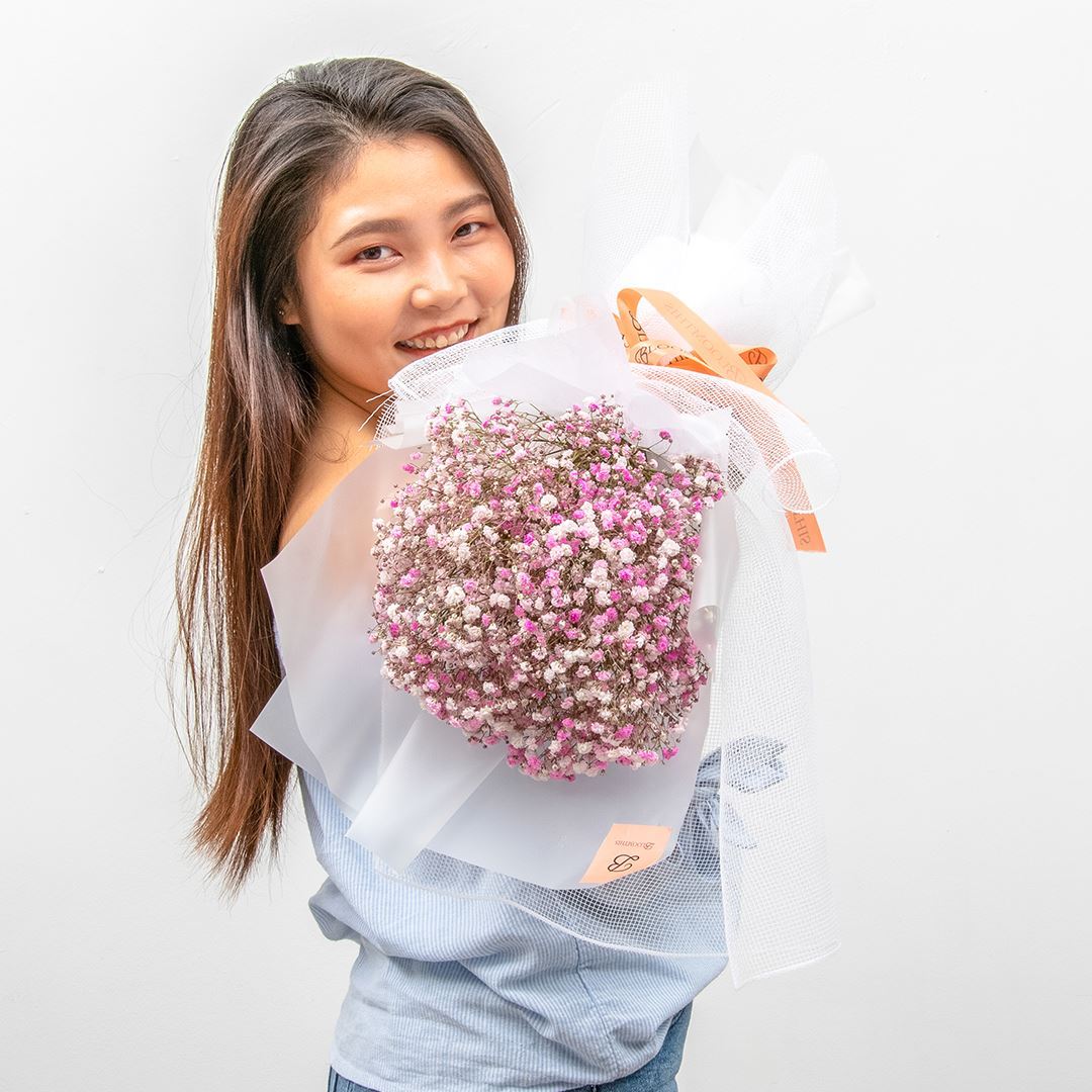Cora White Pink Baby's Breath Bouquet
