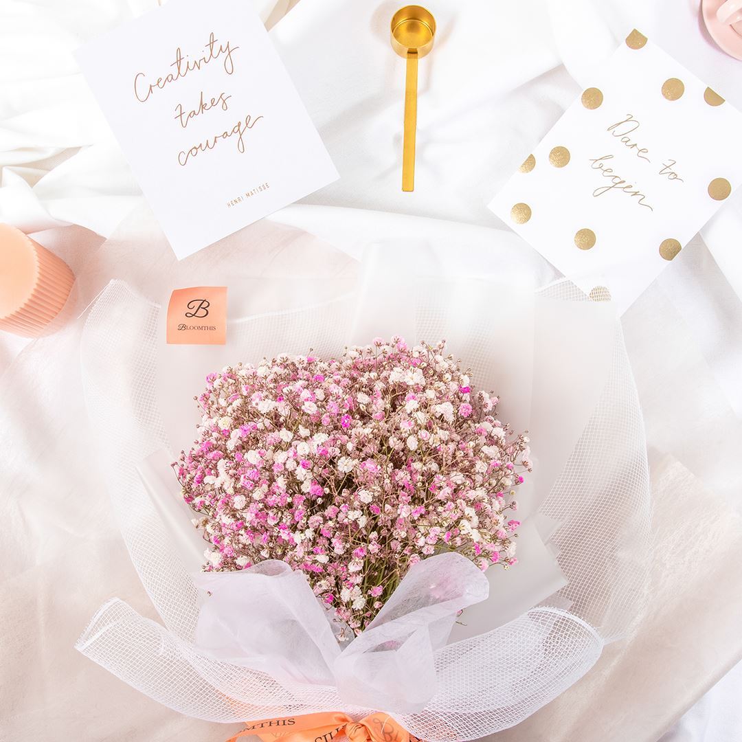 Cora White Pink Baby's Breath Bouquet