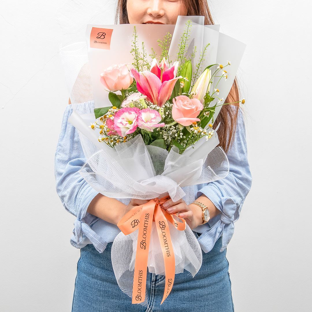 Esther White Lily & Rose Bouquet