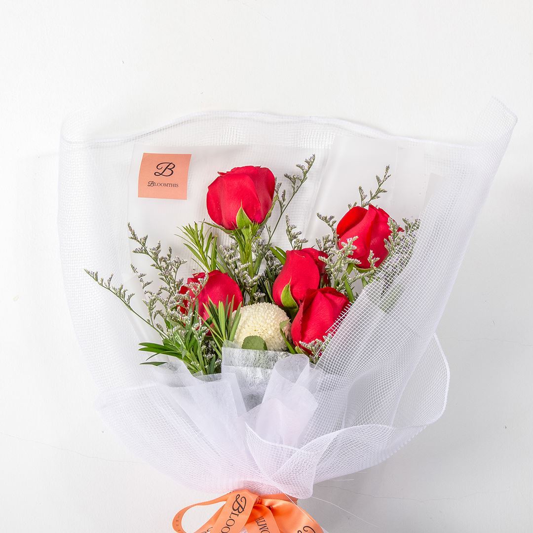 Evelyn White Red Rose Bouquet