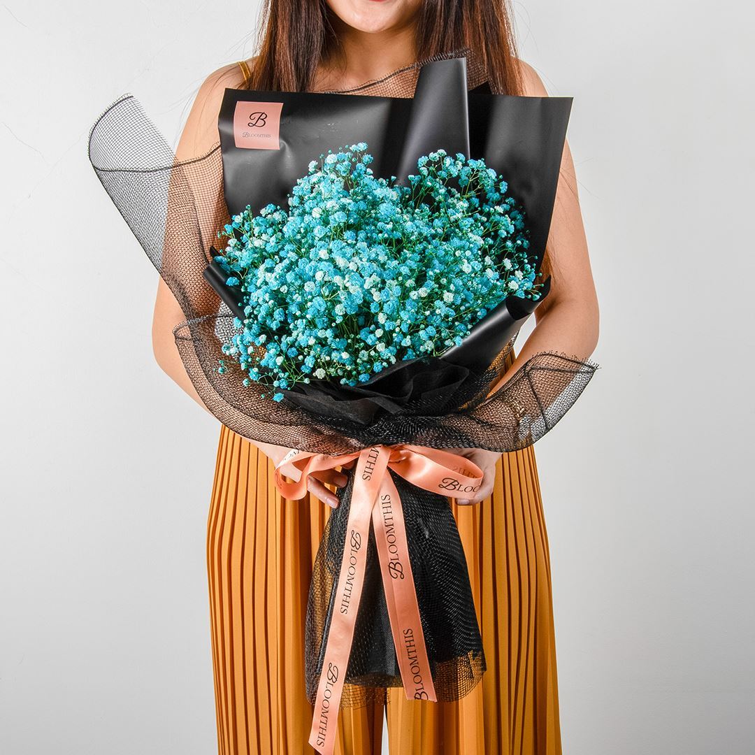 Isla Black Blue Baby's Breath Bouquet