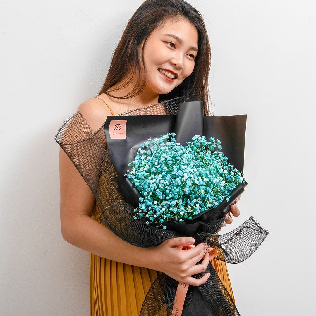 Isla Black Blue Baby's Breath Bouquet