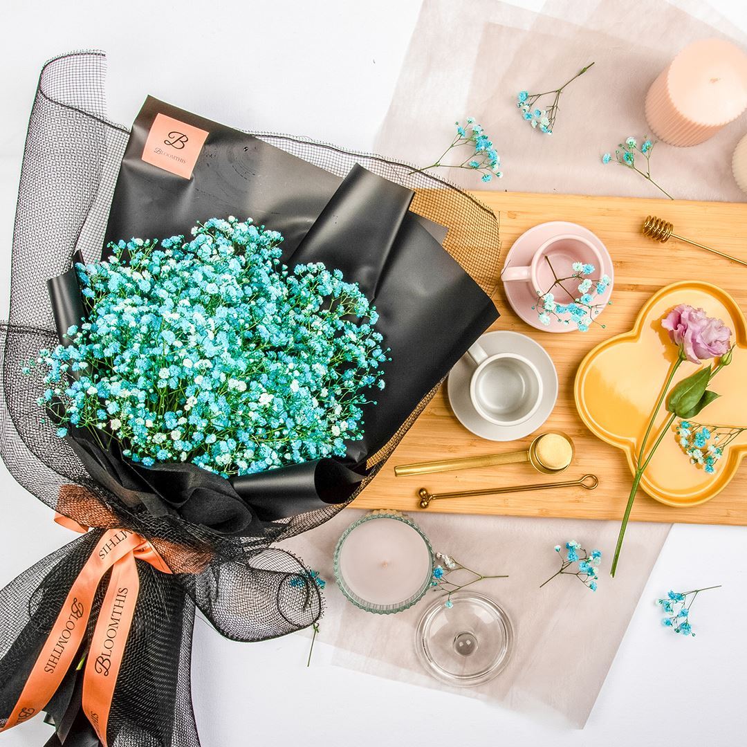 Isla Black Blue Baby's Breath Bouquet
