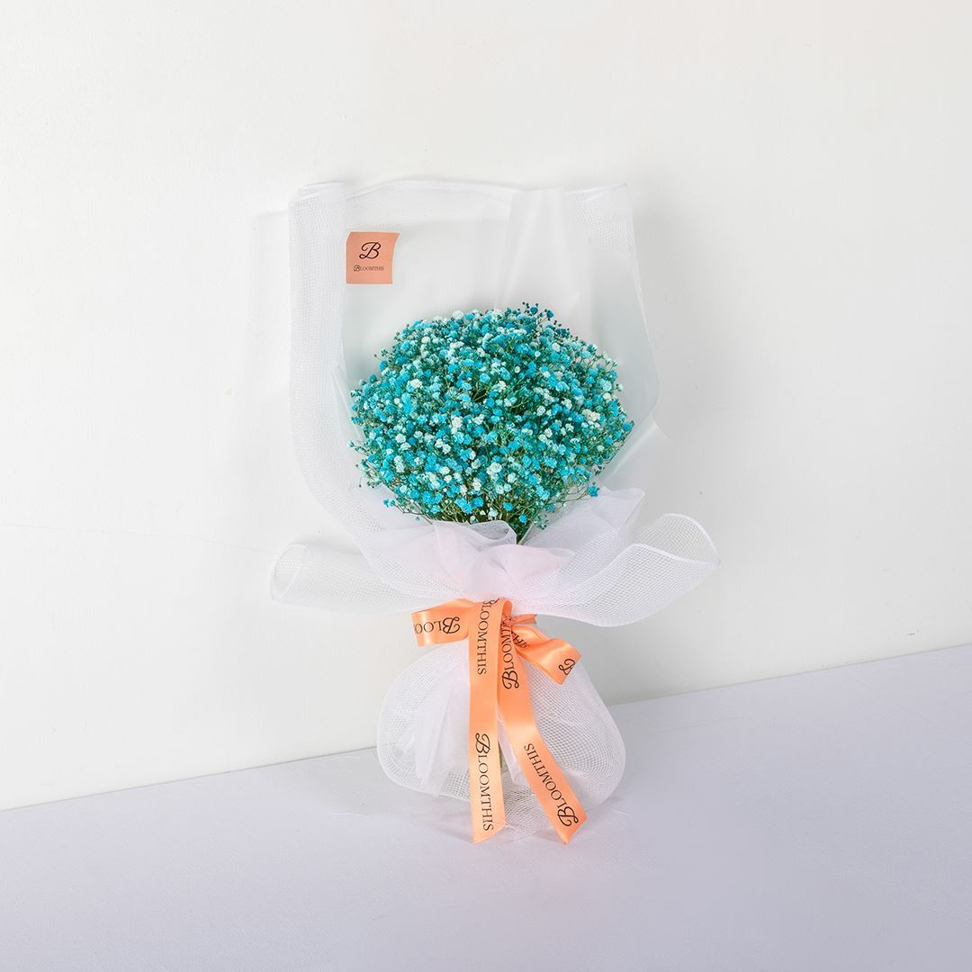 Isla White Blue Baby's Breath Bouquet