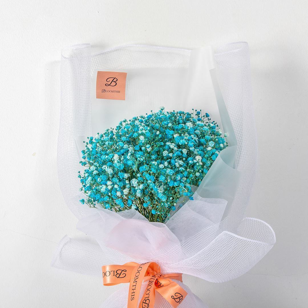 Isla White Blue Baby's Breath Bouquet