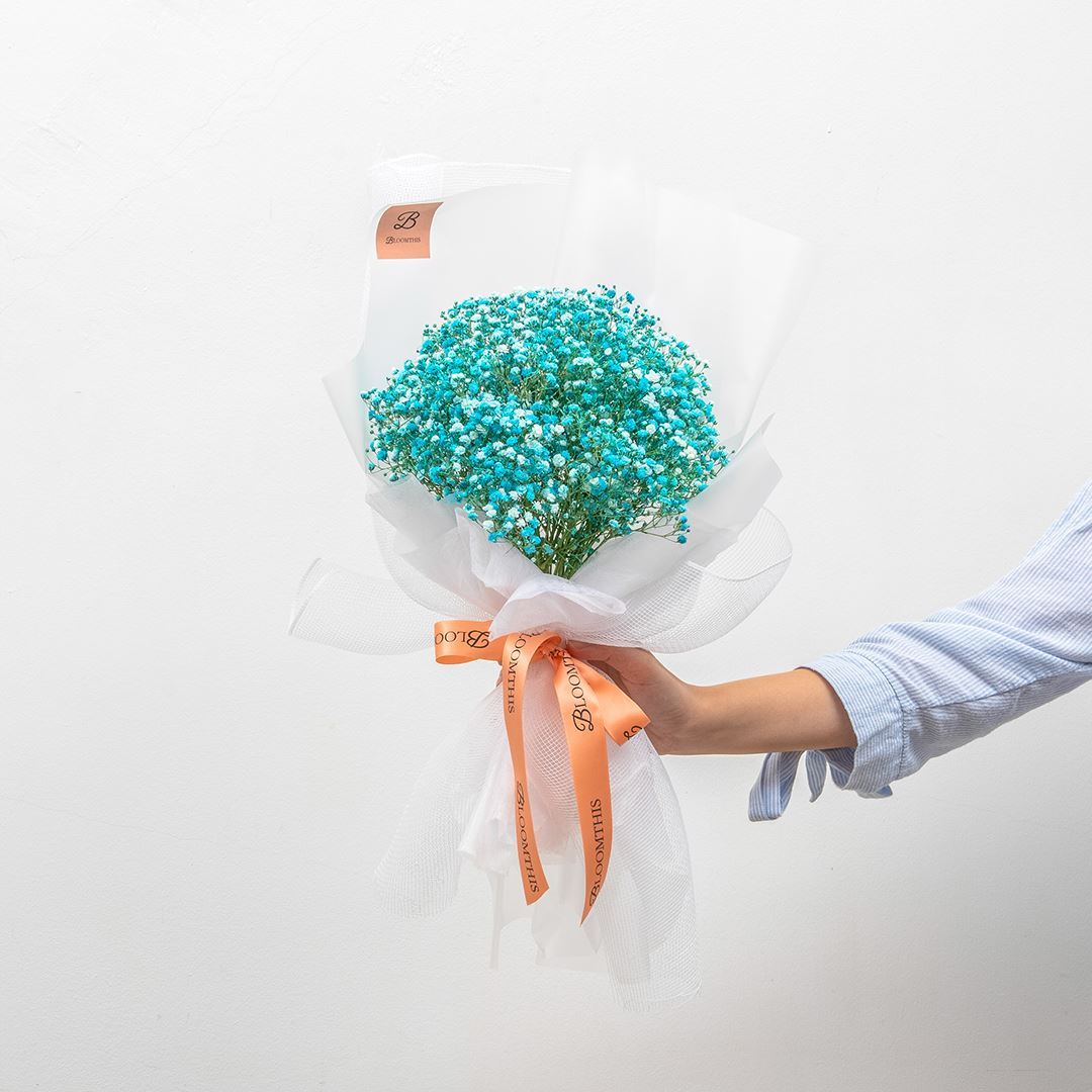 Isla White Blue Baby's Breath Bouquet