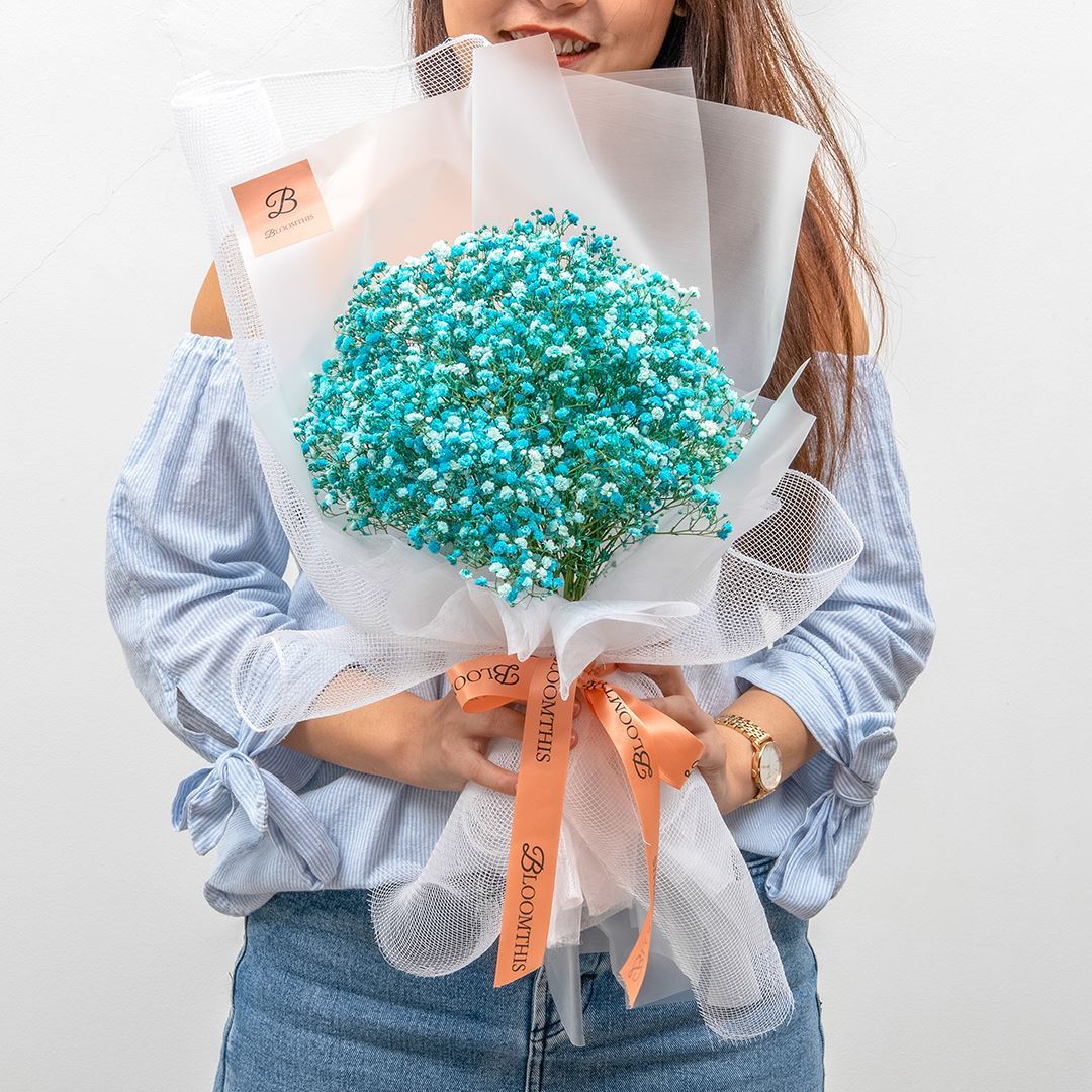 Isla White Blue Baby's Breath Bouquet