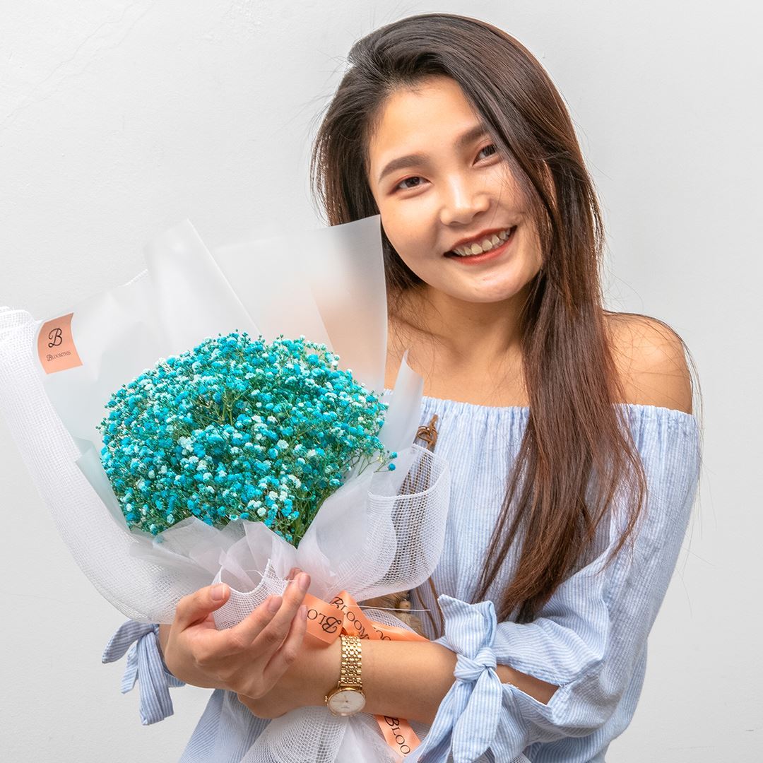 Isla White Blue Baby's Breath Bouquet