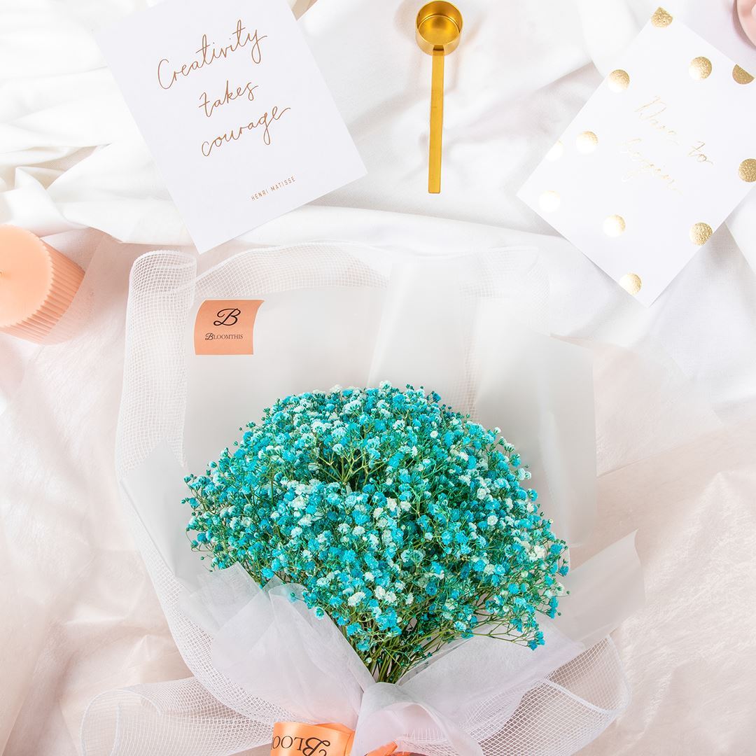 Isla White Blue Baby's Breath Bouquet