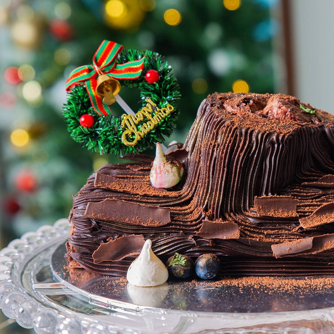 Dark Chocolate Raspberry Yule Log Christmas Cake