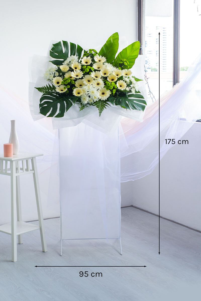 Tally White Gerbera Condolence Flower Stand