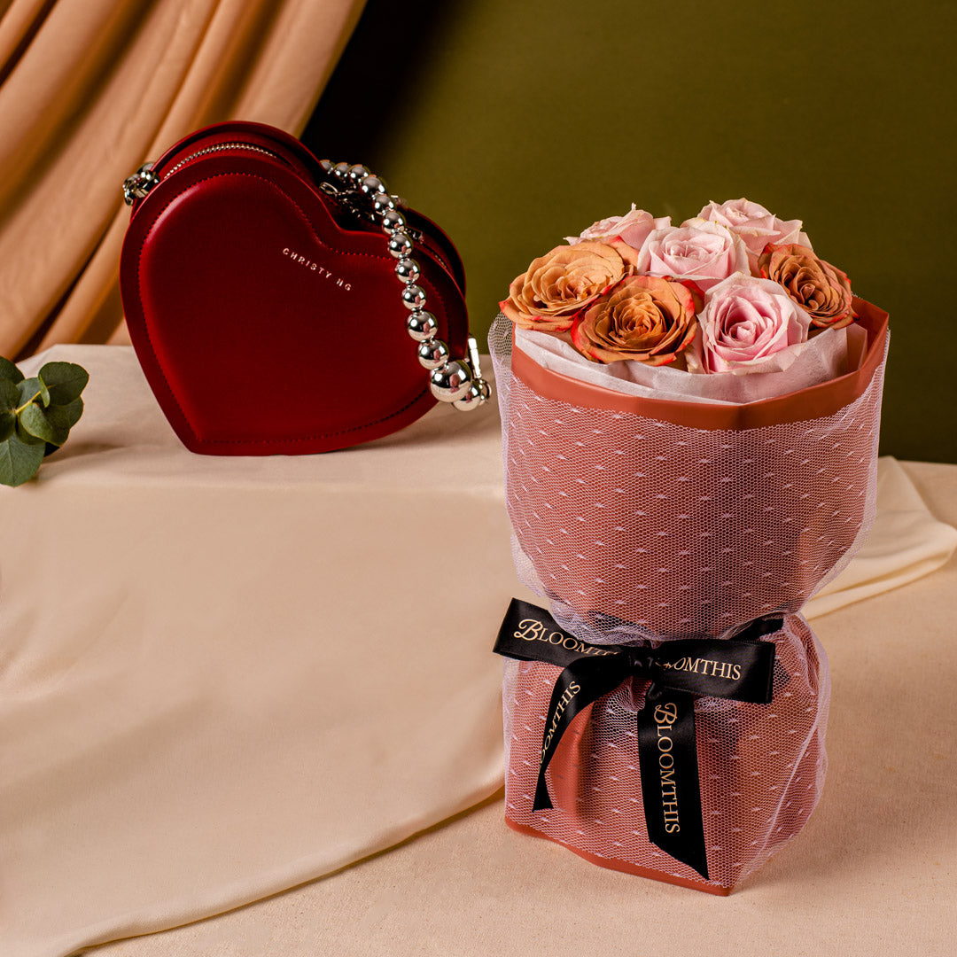 Mini Rachel Cappucinno Rose Bouquet + Desire Chain Bag