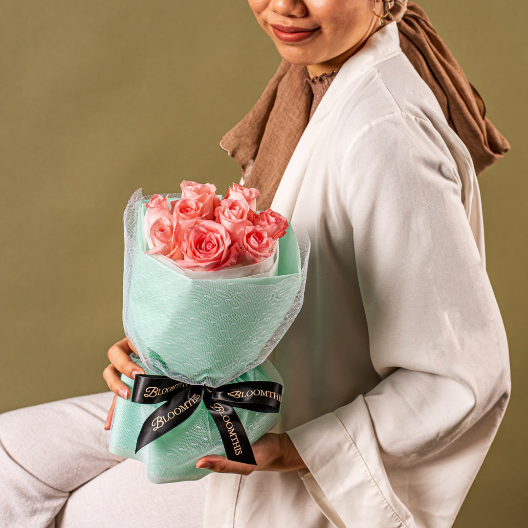 Mini Rachel Pink Rose Hand Bouquet + Desire Chain Bag